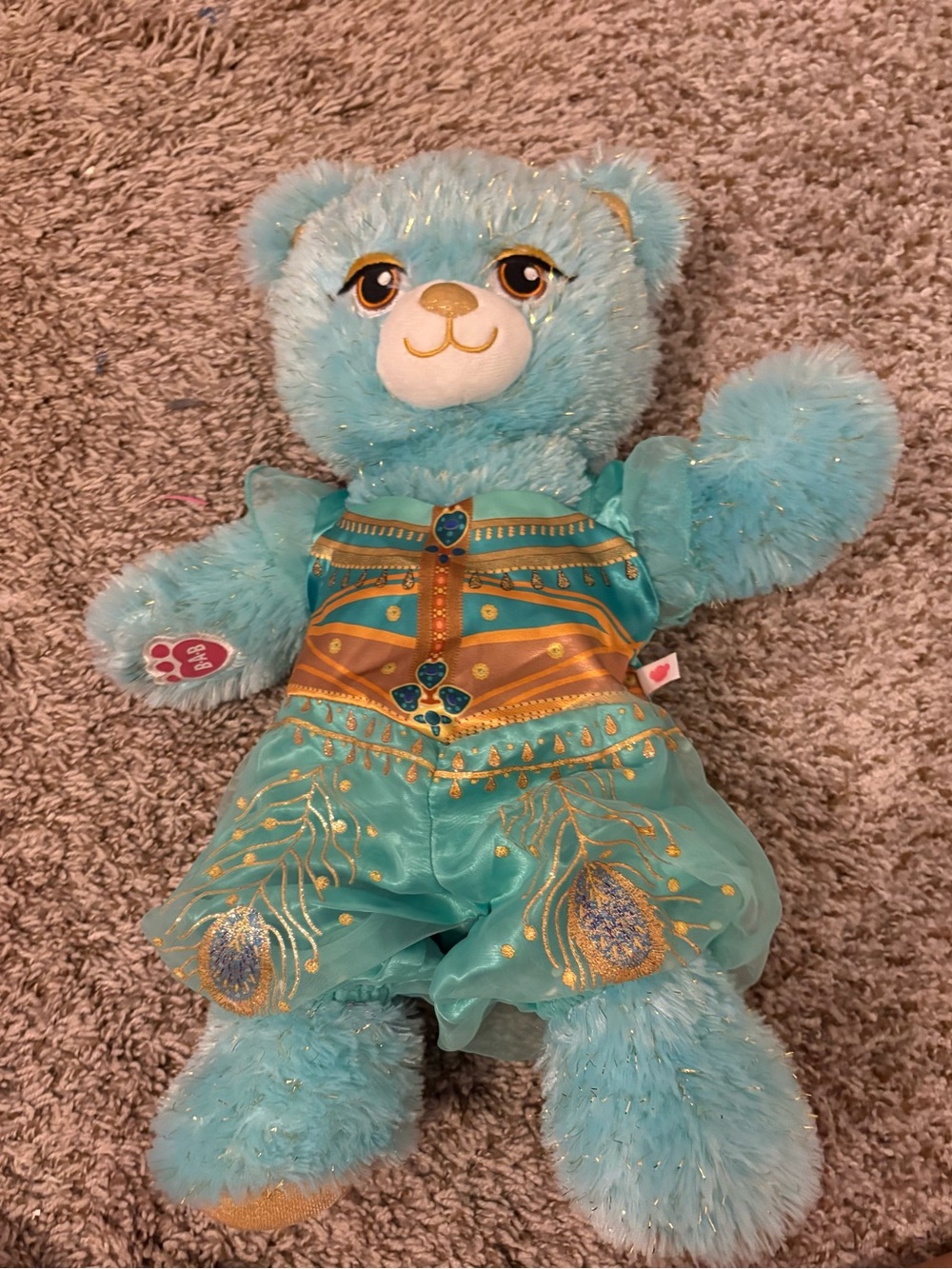 Build-A-Bear X Disney Turquoise Sparkle Plush Bear with Gold-Trimmed Outfit
